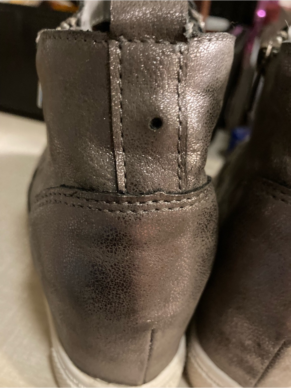 Steve Madden Metallic Pewter High-Top Wedge Sneakers with White Sole - Picture 16 of 16